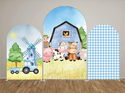 Vista 3 de Fundas de fondo de arco para fiestas, diseño de granero, diseño de granero, fundas elásticas para cumpleaños, banquetes, fiestas, baby shower