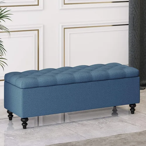 Vista 4 de HUIMO Otomana con almacenamiento, banco de tela tapizado azul de 51 pulgadas con diseño de extremo de cama con botones, capacidad de peso de 300