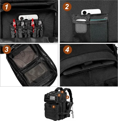 Vista 6 de LHI Mochila Militar Táctica para Hombres y Mujeres 25L/35L Mochila de Asalto del Ejército Bolsa Mochila Pequeña con Portabotellas