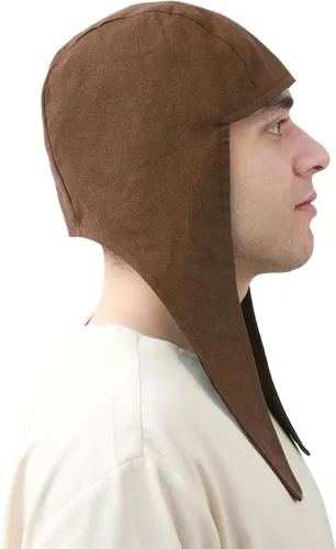 Vista 4 de FURPHI Gorra Coif medieval de lino con orejeras para hombre, sombreros renacentistas