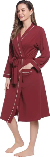 Vista 2 de Cherrydew Bata de algodón suave para mujer, estilo kimono, bata de baño ligera de manga larga