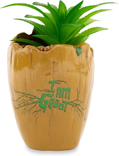 Vista 3 de Marvel Studios I Am Groot - Mini maceta de cerámica de 3 pulgadas con suculentas artificiales, maceta pequeña, plantas de interior de imitación
