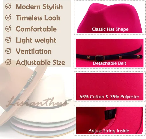 Vista 34 de Lisianthus - Sombrero con cinta con hebilla de ajuste, para mujer, modelo Fedora