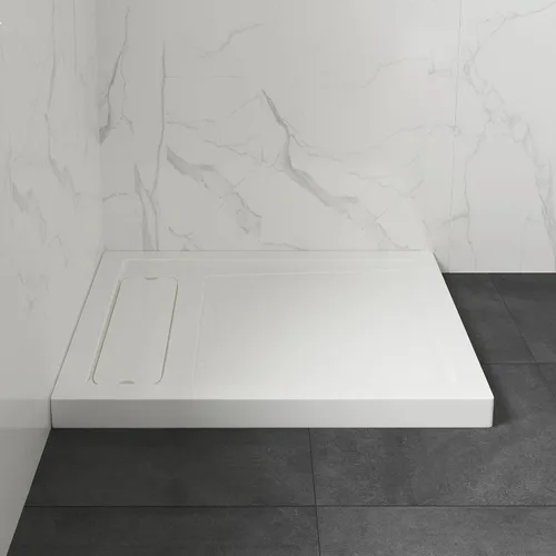 Vista 2 de OVE Decors Base de ducha rectangular de 32 pulgadas de ancho x 36 pulgadas de profundidad, drenaje lateral oculto, acrílico blanco, diseño reversible