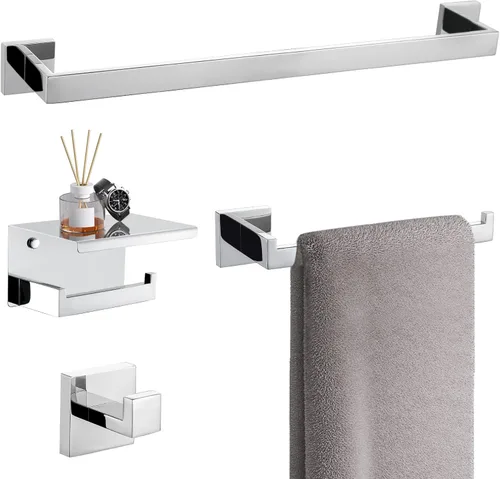 Vista 8 de TURS Juego de accesorios de baño negro de 4 piezas, incluye toallero de 24 pulgadas, soporte para toallas de mano, gancho para toallas, soporte