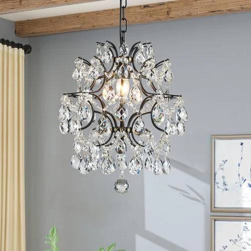 Vista 9 de Bestier Lámpara colgante moderna dorada con forma de gota de lluvia de cristal, lámpara de techo para comedor, baño, dormitorio, sala de estar Oro