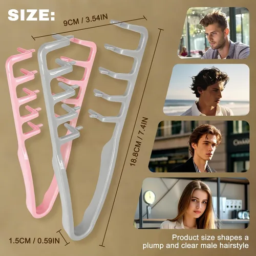 Vista 7 de Peine de textura – 2 piezas de peine de pelo de dientes anchos para hombres y mujeres (gris+rosa)