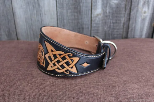 Vista 3 de Vikingo, nudo celta, nórdico, escandinavo, collar de cuero ajustable, collar de perro de cuero acolchado, Collar de perro de cuero genuino 3D hecho