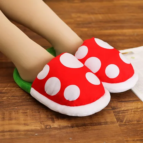 Vista 6 de Lopbraa Pantuflas divertidas de felpa con soporte para maceta, regalos divertidos para mujeres, hombres, adolescentes (plantas de piranha), Verde