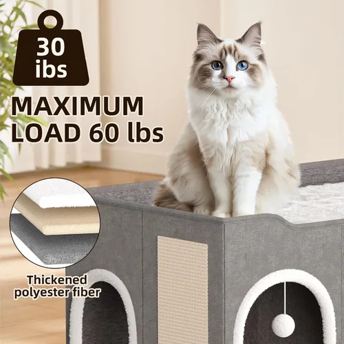 Vista 6 de Top Bed - Condominios para gatos de tres habitaciones, casa para gatos extra ancha todo en 1 para interiores, múltiples gatos familia de cachorros