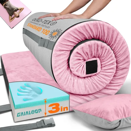 Vista 22 de GAIALOOP Colchón de Espuma Viscoelástica de 3 Pulgadas para Acampar, Almohadilla de Dormir de Doble Capa Gruesa para Coche, Tienda, Cama