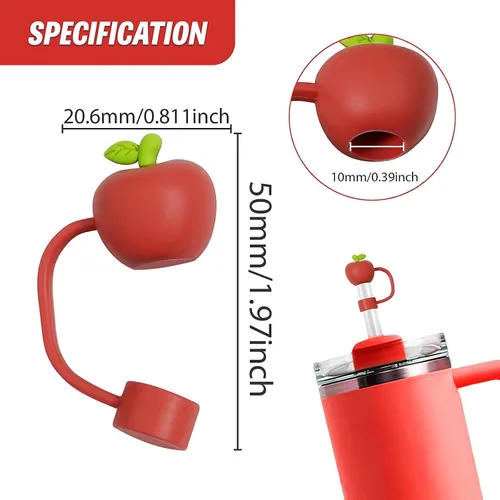 Vista 2 de WELTAZ Juego de 2 fundas de paja de manzana para Stanley Cup, color rojo, 0.394 in de diámetro, aptas para lavavajillas, fundas reutilizables