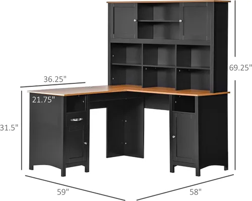 Vista 10 de HOMCOM - Escritorio para computadora en forma de L con gabinete, escritorio