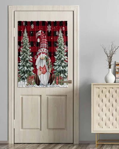 Vista 16 de Cortinas de puerta francesa de Navidad para ventana de puerta, panel de cortina con bolsillo para barra con alzapaños para luz lateral delantera