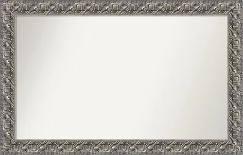 Vista 239 de Amanti Art Espejo de baño plateado para sobre fregadero, 26 x 26 pulgadas, espejo cuadrado de níquel pulido, marco de madera tradicional mediano, se