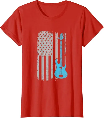 Vista 61 de Electric Bass Guitar Player American Flag Musician T-Shirt Asphalt Grey