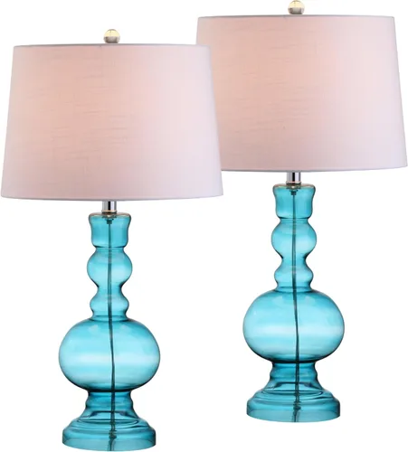 Vista 9 de JONATHAN Y Juego de 2 lámparas de mesa de cristal azul marino de 28.5 pulgadas para decoración de sala de estar, dormitorio, lámparas de noche