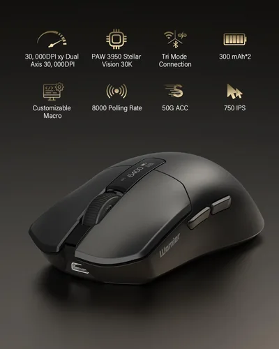 Vista 2 de Ratón inalámbrico para juegos G59, 30000 DPI, frecuencia