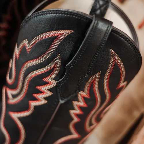 Vista 6 de Palitutu Botas vaqueras para mujer a media pantorrilla, botas vaqueras de cuero para mujer, botas de punta con bordado occidental