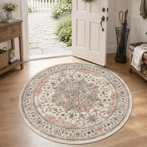 Vista 47 de Alfombra de pasillo vintage de 2 x 6 pies de pelo bajo Marrón beige