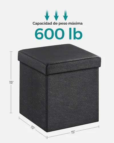 Vista 3 de SONGMICS cubo de almacenamiento de piel sintética, asiento, 15 pulgadas, Madera, Negro