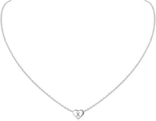 Vista 48 de ChicSilver Collares con inicial en forma de corazón de plata de ley 925 para mujer - Collar delicado con colgante de corazón personalizado y letra