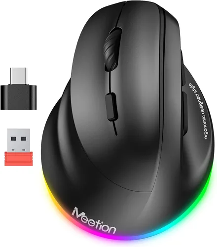 Vista 13 de MEETION Ratón ergonómico inalámbrico, Bluetooth vertical con 3 dispositivos múltiples para Bluetooth (5.3 x 2), 4 DPI 1200-3200 Ergo ratones
