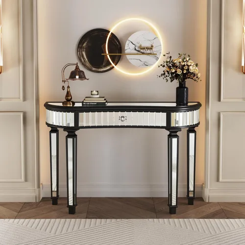 Vista 23 de Mesa consola con espejo de 55 pulgadas, mesa larga para sofá de sala de estar, oficina, detalles de cristal de diseño hexagonal, moderno escritorio
