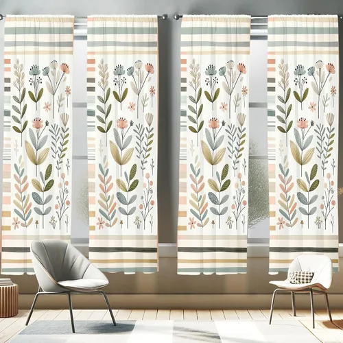 Vista 23 de Ambesonne Paquete de 2 cortinas otoñales para ventana, diseño otoñal con formas intrincadas en espiral y estampado de hojas voladoras, juego ligero