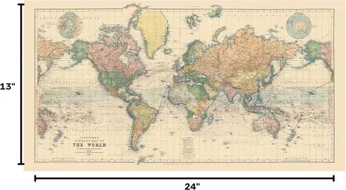 Vista 7 de Mapa del mundo de Stanford 1900 - Impresión de mapa histórico - 24 x 13 pulgadas