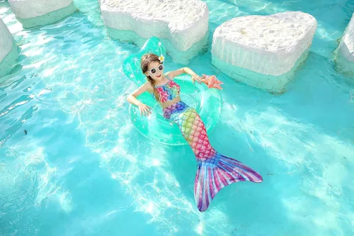 Vista 7 de DNFUN Traje de baño de sirena de 3 piezas para niñas, con cola de sirena, sin monoaleta