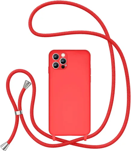 Vista 17 de UEEBAI Funda de teléfono con cordón cruzado para iPhone 14 de 6.1 pulgadas, funda de silicona con correa ajustable para collar, correa suave