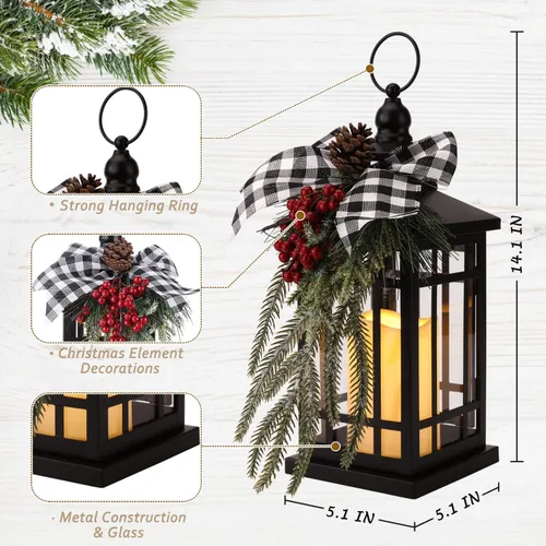 Vista 3 de Decoraciones de Navidad Farol de Navidad, farol decorativo para velas de Navidad, 14 pulgadas, farol de velas para exteriores e interiores, hogar