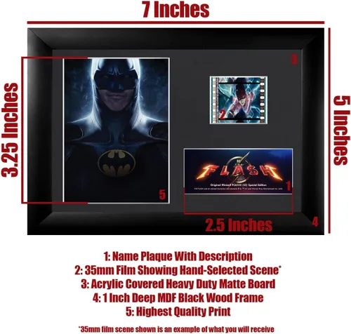 Vista 6 de Trend Setters DC Comics – The Flash – Batman de Michael Keaton – FilmCells 7 x 5 pulgadas MiniCell Presentación de escritorio – Con clip de película