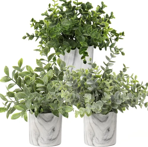 Vista 10 de Hollyone Plantas artificiales de interior, mini plantas artificiales de plástico, plantas verdes pequeñas, plantas falsas de eucalipto decoración