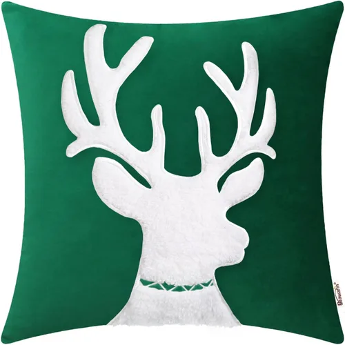 Vista 33 de BRAWARM Christmas Reindeer Pillow Cover 18x18 Black Velvet Embroidered Reno negro