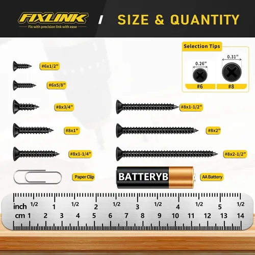 Vista 8 de Tornillos para madera de 1/2 pulgada, FIXLINK Tornillos para madera negros Phillips de cabeza plana premium 135 PCS, autorroscantes