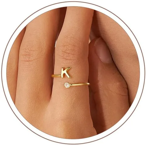 Vista 20 de Anillos Turandoss para Mujeres y Niñas - Delicados anillos ajustables chapados en oro de 14K sin decoloración para mujeres y adolescentes, anillos