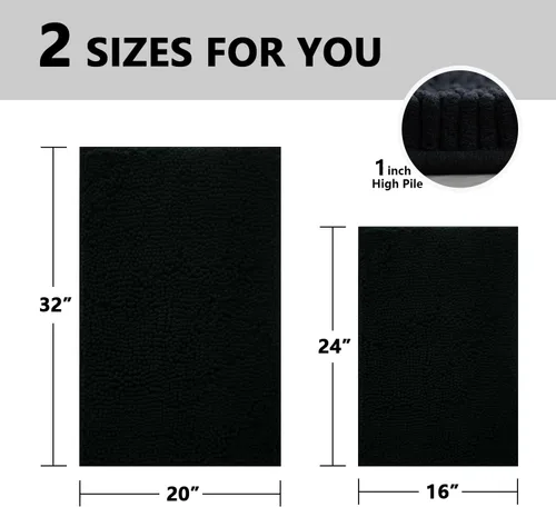 Vista 2 de Juegos de alfombras de baño de 2 piezas, alfombra de baño de felpilla extra suave ultra absorbente, alfombra de baño con base antideslizante de PVC