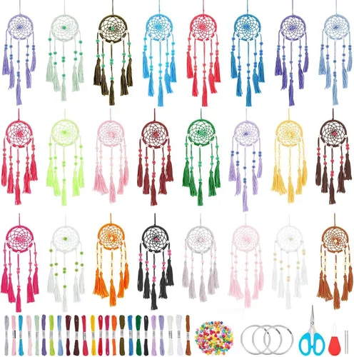 Vista 8 de INFUNLY 12 piezas Kit DIY de mini atrapasueños boho, kit de atrapasueños pequeños de color arcoíris para principiantes, atrapasueños hechos a mano