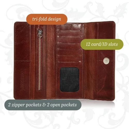 Vista 3 de Mauzari Sydney Genuine Leather Women's Wallet Tooled Floral Design