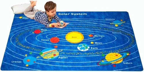 Vista 3 de Mybecca Kids Rug - Alfombra educativa del sistema solar para niños, letra y números del alfabeto, de 5 x 7 pies, con base de gel antideslizante