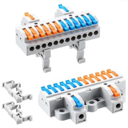 Vista 10 de 6 piezas de bloques de terminales de riel DIN, conectores de alambre de empalme DIY para circuito en línea 28-12AWG (2 en 8 salida)