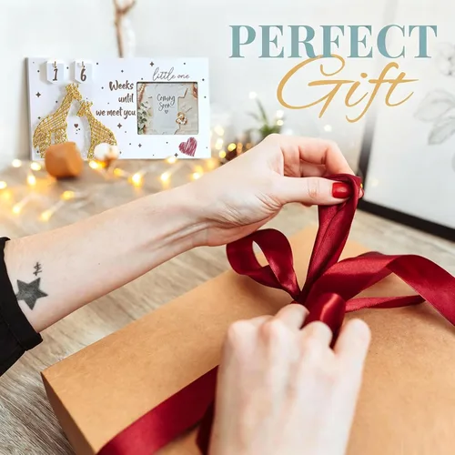Vista 4 de Yudarte Ultrasound Picture Frame 4x3 Inch with Baby Countdown Weeks Sonogram - Pregnancy Announcement Golden Giraffe Nails and String Decor - Ideal