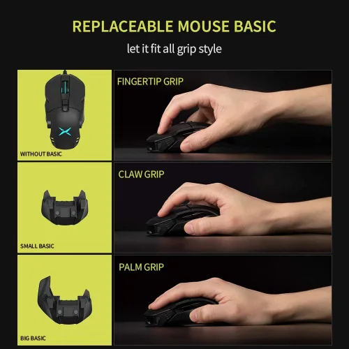Vista 3 de DeLUX Mouse ergonómico inalámbrico para juegos con sensor PAW335 100 a 16000 DPI básicos personalizados batería recargable de 50 horas 7 botones