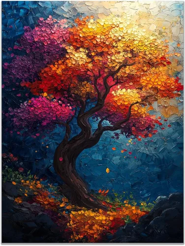 Vista 21 de VOCBAN Nature Tree of Life Abstract Pictures Canvas Painting Large Modern Canvas Wall Art Colorful Trees Living Room Wall Decor Plant Prints(black