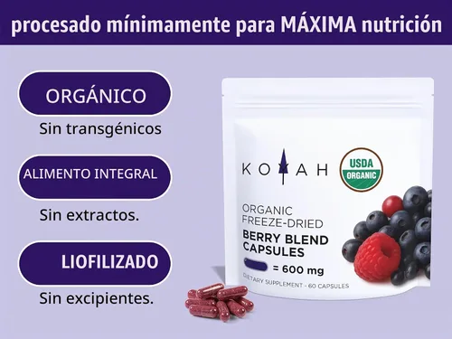 Vista 3 de KOYAH - Cápsulas de mezcla de bayas orgánicas, liofilizadas: 60 cápsulas