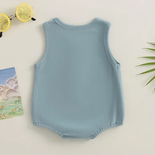 Vista 7 de Mameluco básico de algodón sin mangas para bebé, niño y niña, de algodón, de gran tamaño, traje de verano