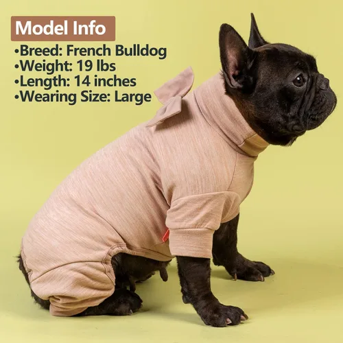 Vista 5 de KYEESE Pijamas para perros pequeños – Suéter elástico de cuello alto, abrigo de material súper suave y cálido con corbatín, pijama para perro