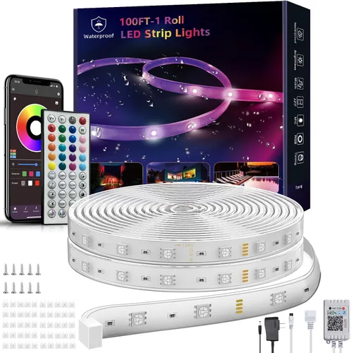 Vista 9 de Ledagic Tira de luces LED para exteriores impermeables de 50 pies (1 rollo), tira de luz LED exterior IP65 impermeable con control remoto